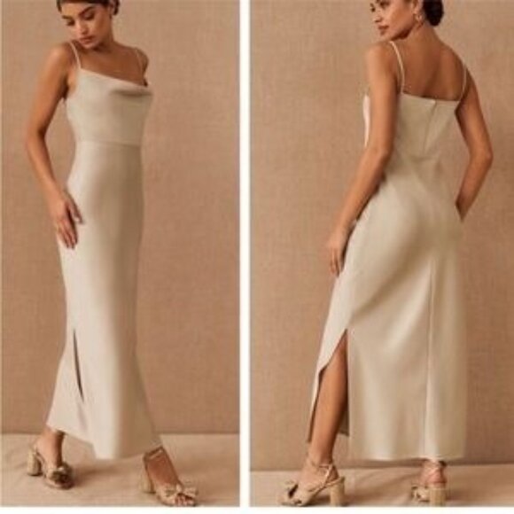 BHLDN Cali Satin Cowl Neck Midi Dress Beige size US 6 - Picture 1 of 16